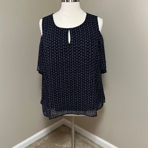 Lane Bryant size 24 navy cold shoulder blouse